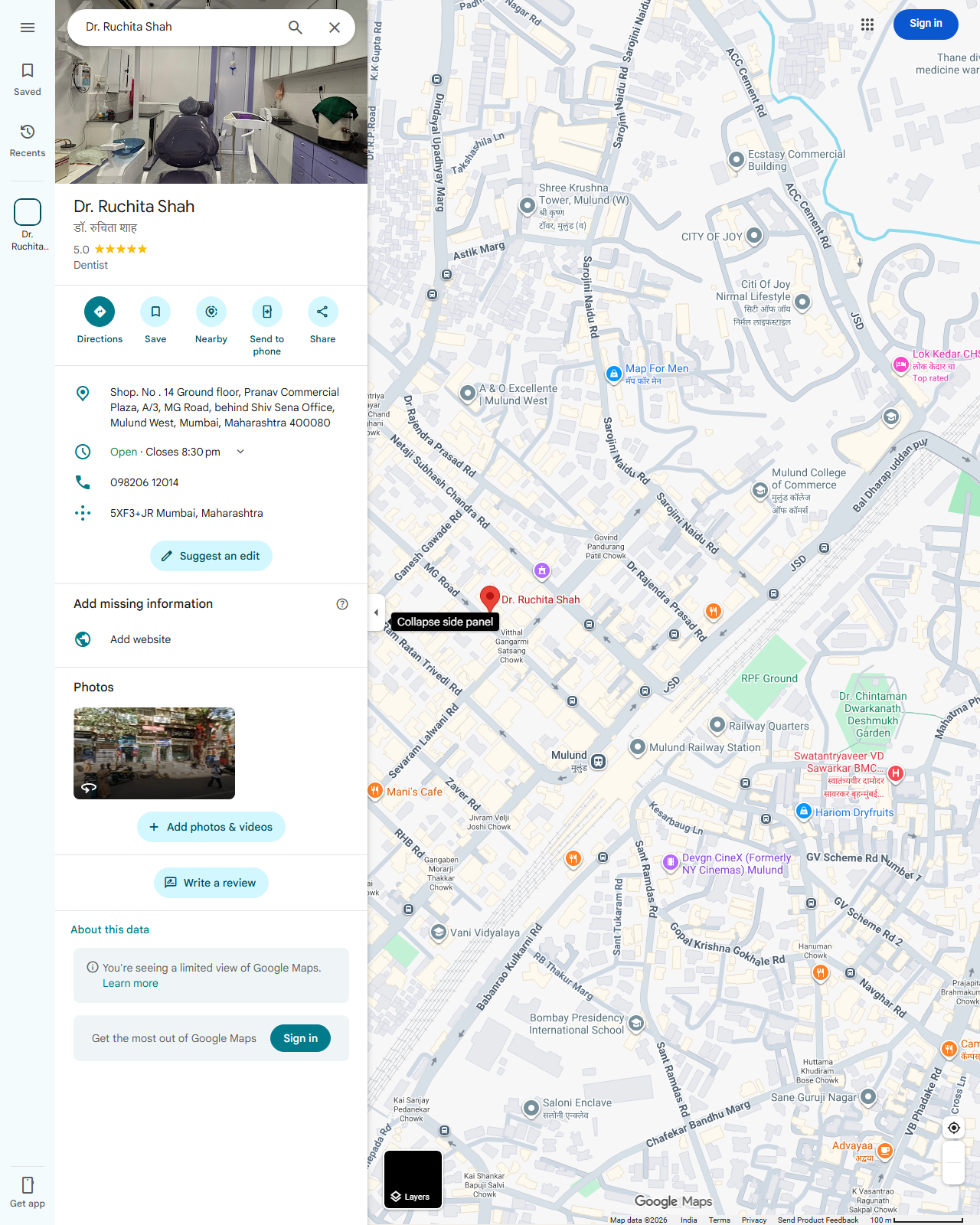 Live screenshot of the Google listing